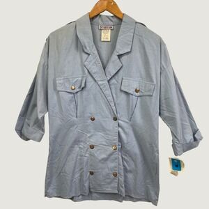 Cabrais Double Breasted Shirt‎ Medium Blue Vintage Safari Utility Aesthetic